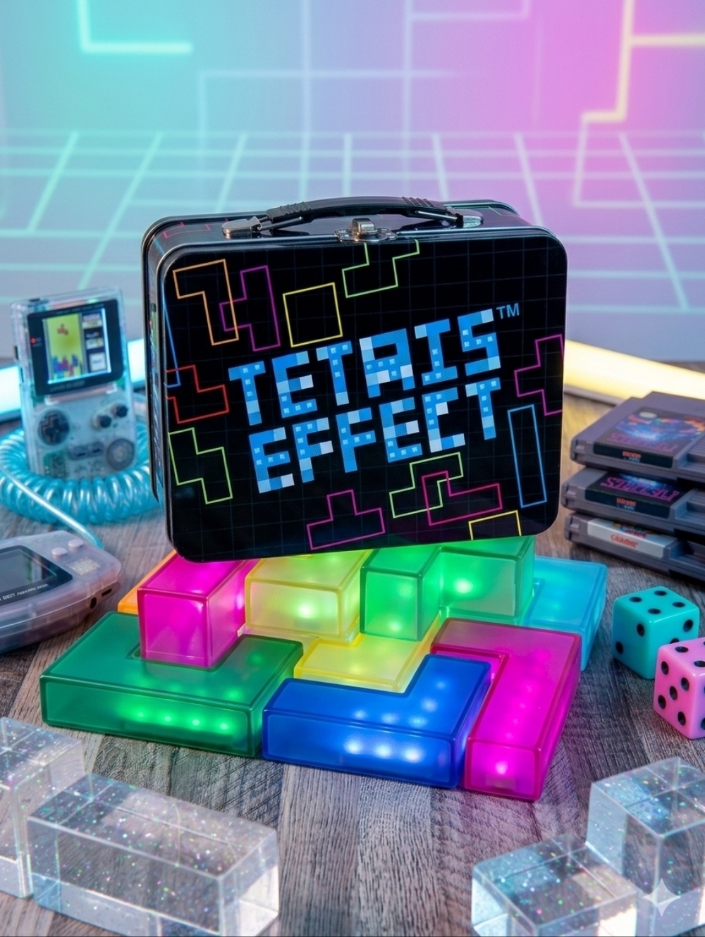Vandor Tetris Effect Tin Lunch Box Large Tote 77070 Neon Retro Gamer Videogame